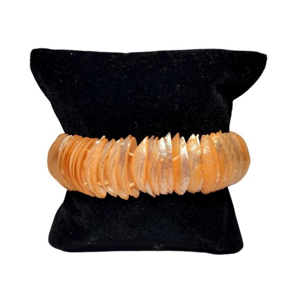 Stretch Bracelet Orange Salmon Colored Chips Iridescent Tropical Beach Vacation - Picture 3 of 6